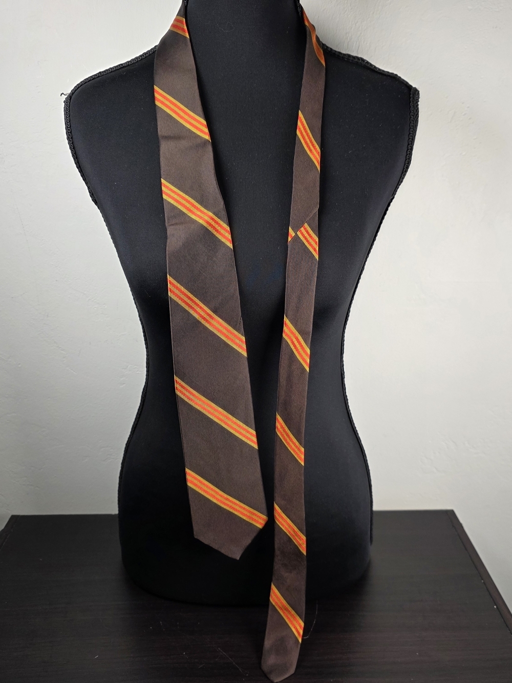 Vintage 1970s Mr John All Silk Brown Orange Gold Striped Necktie